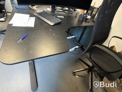 Office workstation with height-adjustable desk and office chair