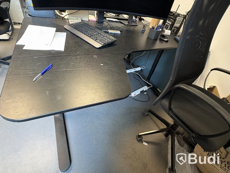 Office workstation with height-adjustable desk and office chair