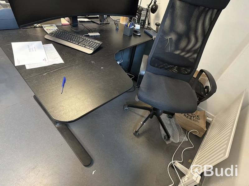 Office workstation with height-adjustable desk and office chair
