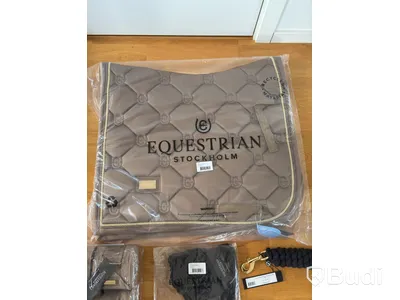 Dressage saddle pad, leg wraps and ear bonnet, Equestrian Stockholm, champagne