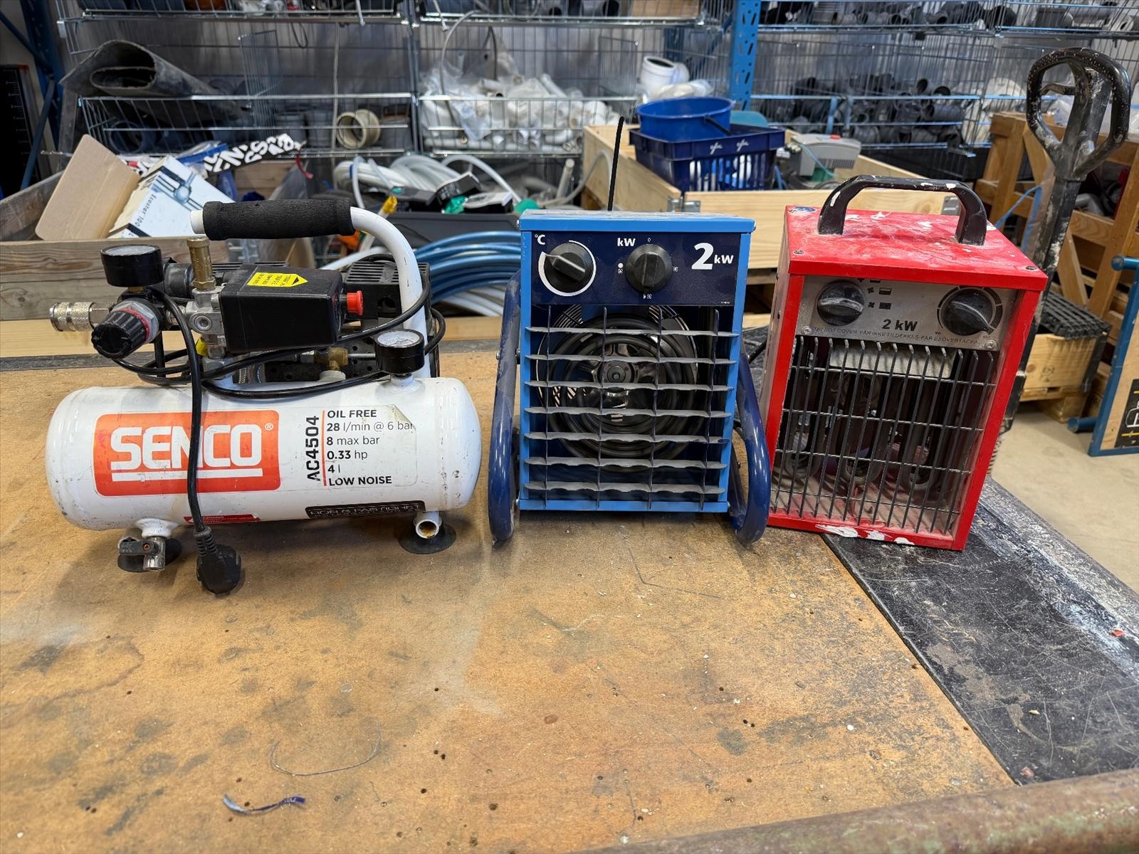 Senco AC4504 kompressor samt 2 st 2kW värmare