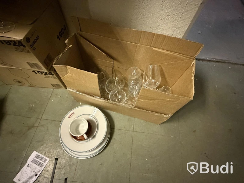 Glassware, cutlery, desk, etc.