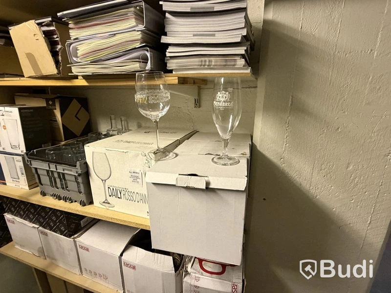 Glassware, cutlery, desk, etc.