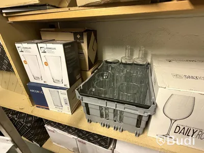 Glassware, cutlery, desk, etc.