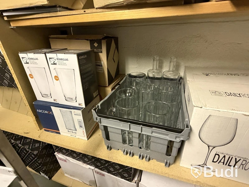 Glassware, cutlery, desk, etc.