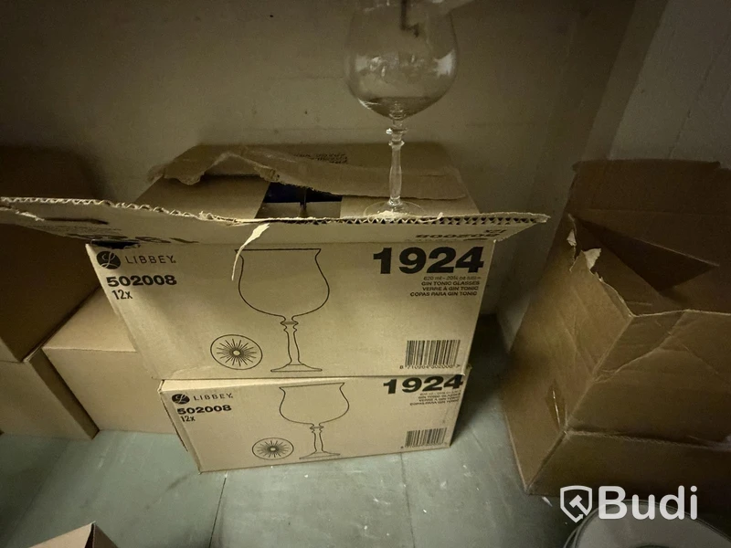 Glassware, cutlery, desk, etc.