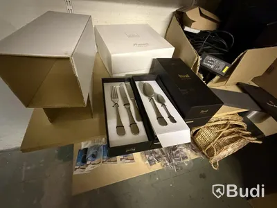 Glassware, cutlery, desk, etc.