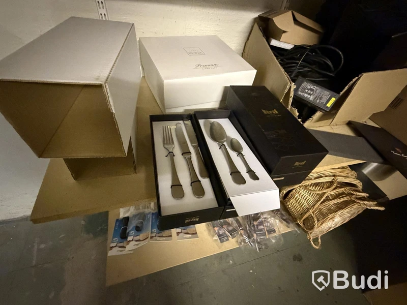 Glassware, cutlery, desk, etc.