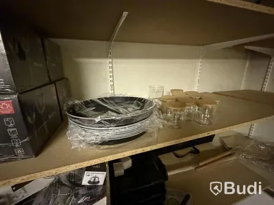 Glassware, cutlery, desk, etc.