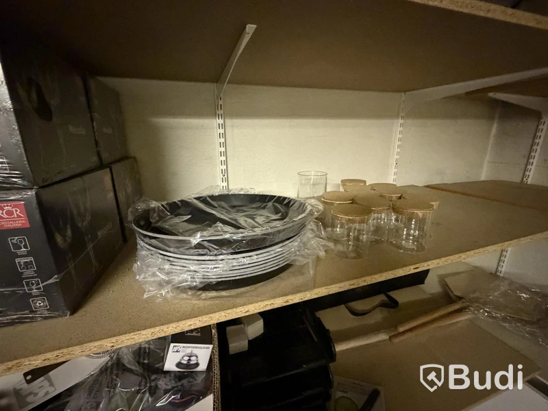 Glassware, cutlery, desk, etc.