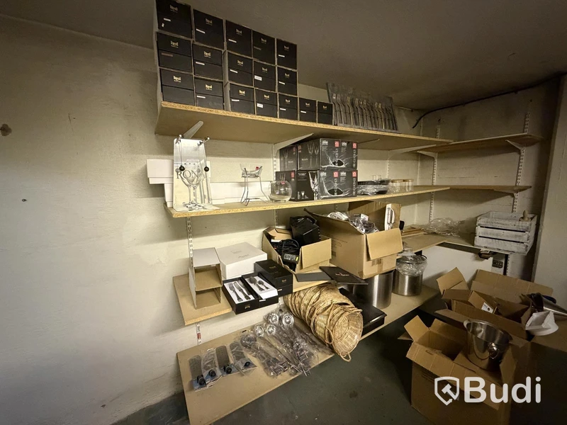 Glassware, cutlery, desk, etc.