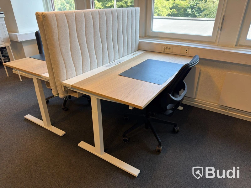 3 desks with chairs