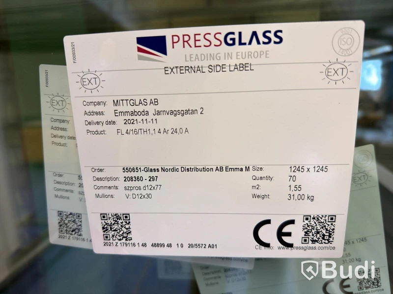 8 st. Fönsterglas – Pressglass 1245 x 1245