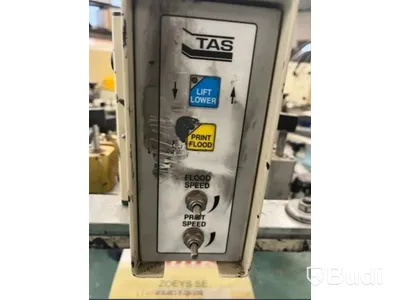 Automatisk screentryckmaskin TAS FC 2126 432 och oljefri skruvkompressor Atlas Copco SF11 FF (2005)