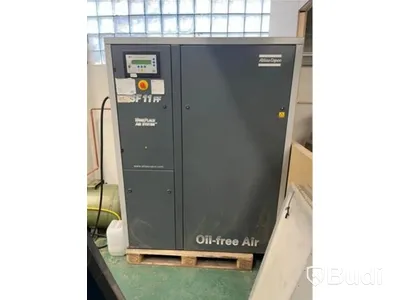 Automatisk screentryckmaskin TAS FC 2126 432 och oljefri skruvkompressor Atlas Copco SF11 FF (2005)