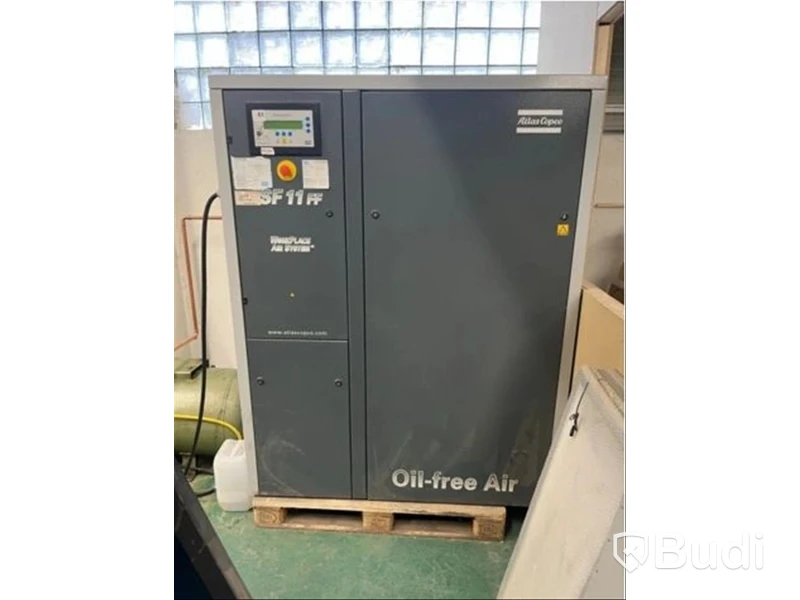 Automatisk screentryckmaskin TAS FC 2126 432 och oljefri skruvkompressor Atlas Copco SF11 FF (2005)