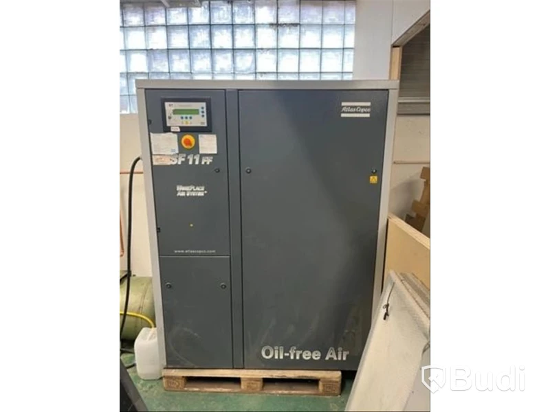 Automatisk screentryckmaskin TAS FC 2126 432 och oljefri skruvkompressor Atlas Copco SF11 FF (2005)