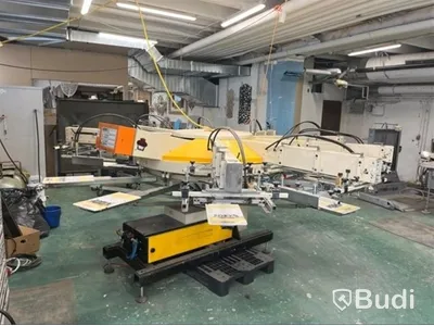 Automatisk screentryckmaskin TAS FC 2126 432 och oljefri skruvkompressor Atlas Copco SF11 FF (2005)