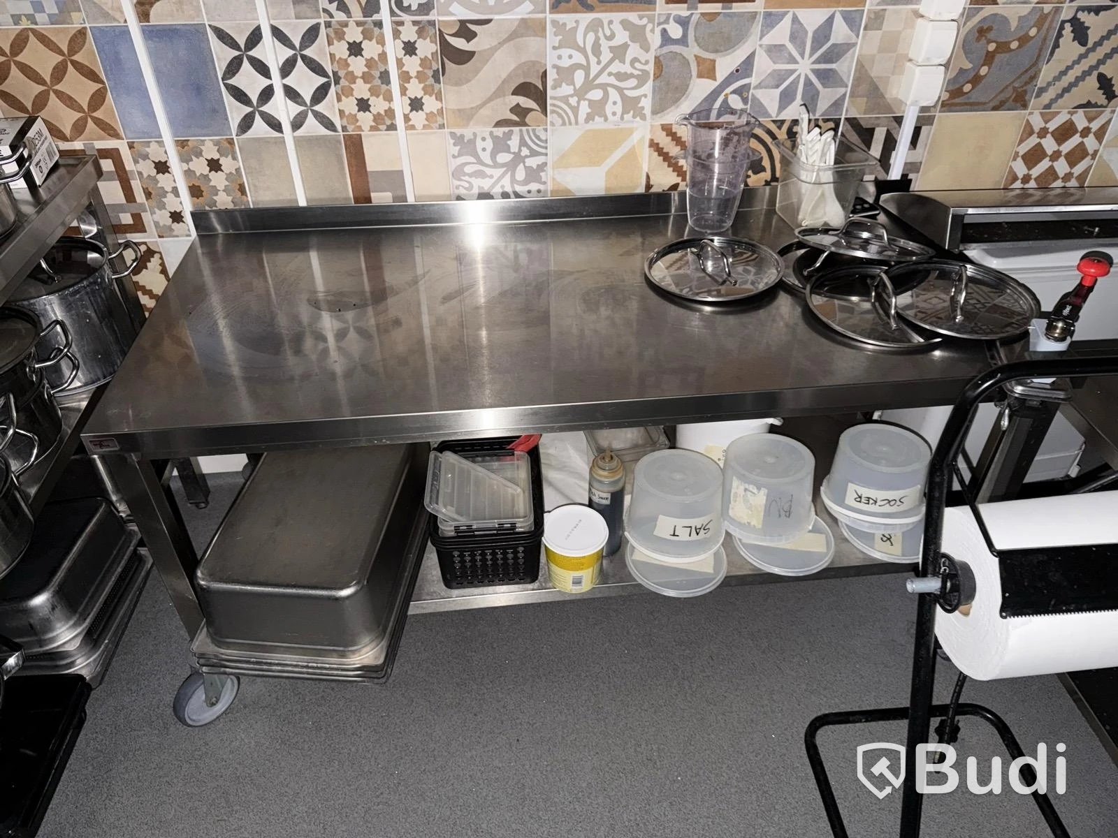 Stainless steel work table by Nova Meta, on casters