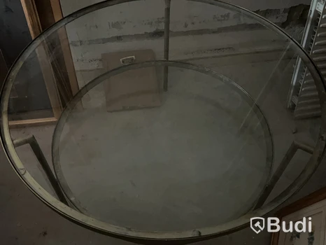 Soffbord glas, mässing, Ø96 cm