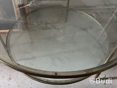Soffbord, guld, två glasskivor, Ø90 cm