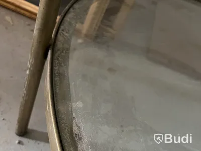 Soffbord, guld, två glasskivor, Ø90 cm
