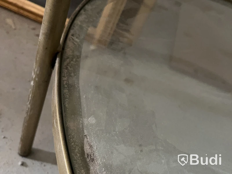 Soffbord, guld, två glasskivor, Ø90 cm