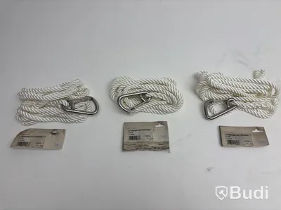 3 st. Förtöjningslinor med karbinhake Roblines, 3-slagen, omkrets 10 mm, 4 m, vit.