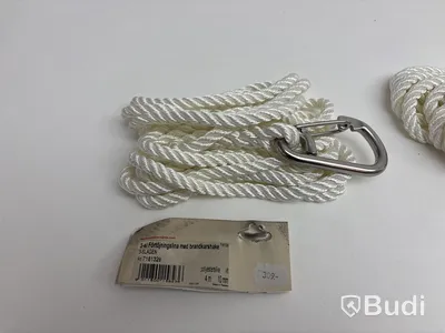 3 st. Förtöjningslinor med karbinhake Roblines, 3-slagen, omkrets 10 mm, 4 m, vit.
