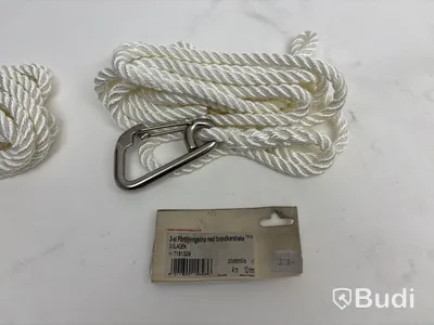 3 st. Förtöjningslinor med karbinhake Roblines, 3-slagen, omkrets 10 mm, 4 m, vit.