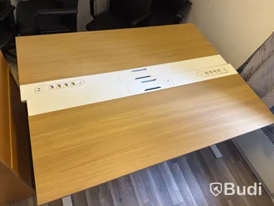 2 desks, partition panels & drawer unit