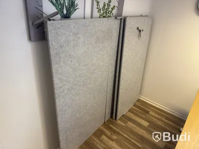 2 desks, partition panels & drawer unit