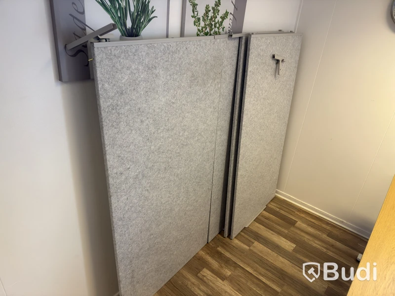 2 desks, partition panels & drawer unit