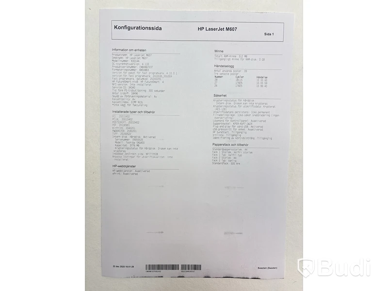 Skrivare HP Laserjet Enterprise M607