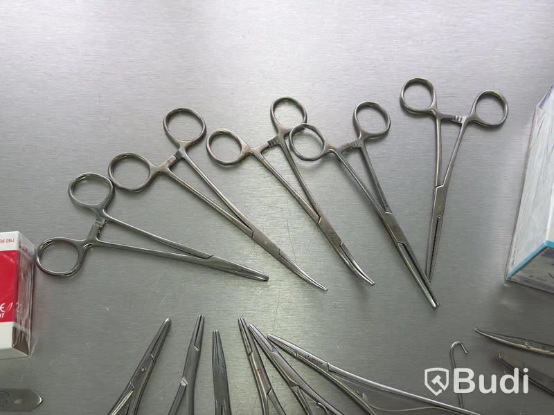 Assortment of stainless steel surgical instruments, incl. Kruuse, Dewimed and Glorius