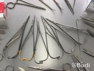 Assortment of stainless steel surgical instruments, incl. Kruuse, Dewimed and Glorius
