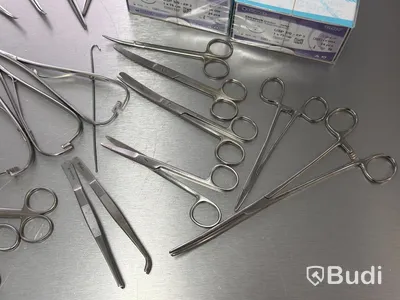 Assortment of stainless steel surgical instruments, incl. Kruuse, Dewimed and Glorius