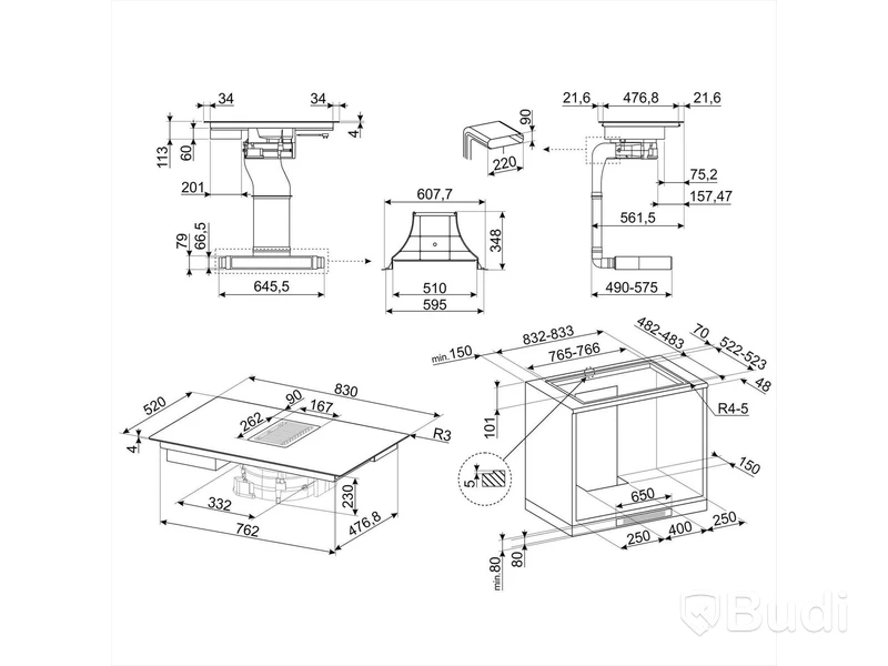 Induktionshäll med köksfläkt Smeg 80 cm Universiell HOBD482D