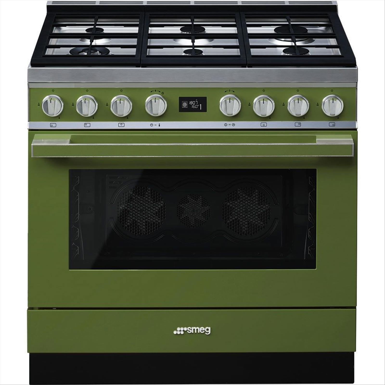 Gasspis med Elektrisk ugn Smeg 90x60 cm, Grön, Portofino CPF9GPOG