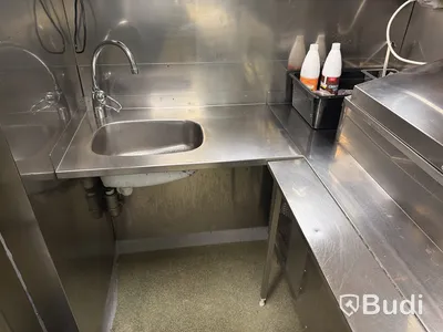 Rostfri bänk med frystillsats och diskbänk