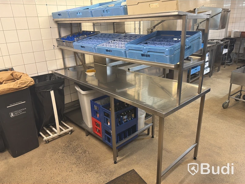Bänk för diskbackar med avrinning samt sköljbänk