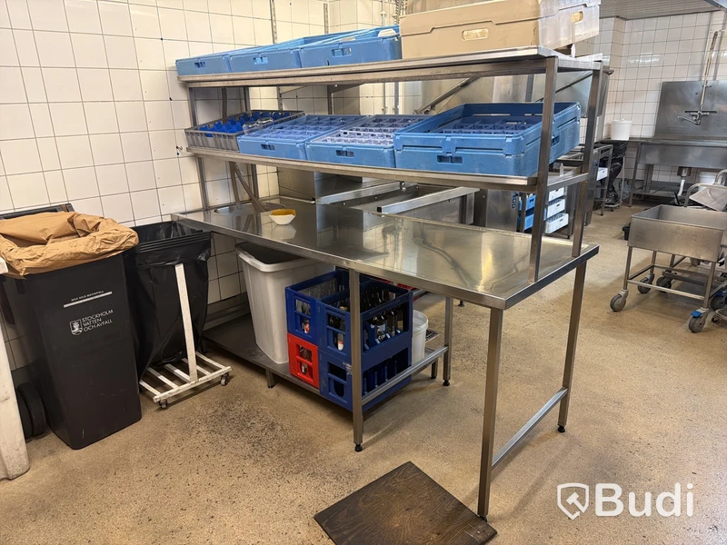Bänk för diskbackar med avrinning samt sköljbänk