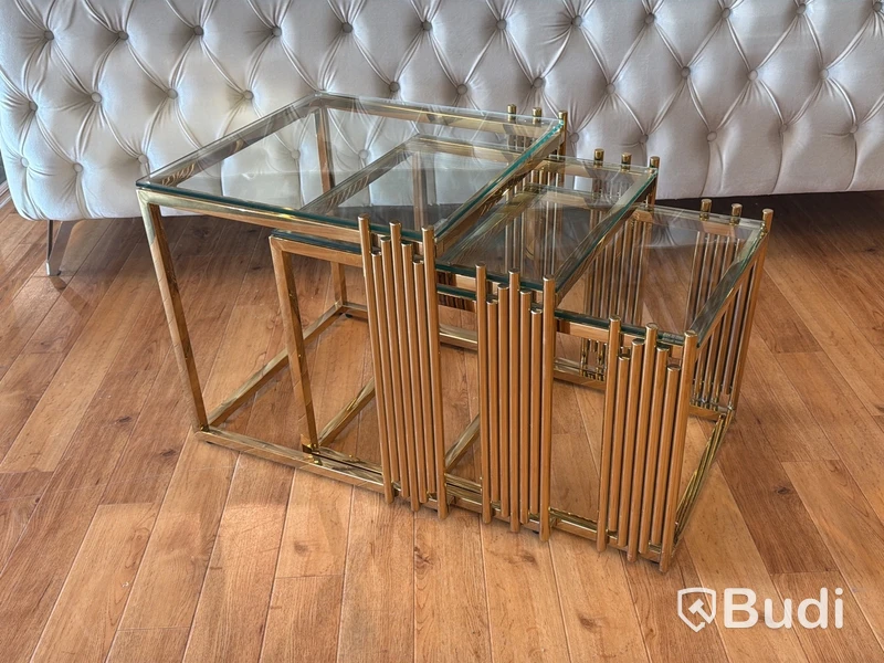 Satsbord, 3 del, guld/ glas