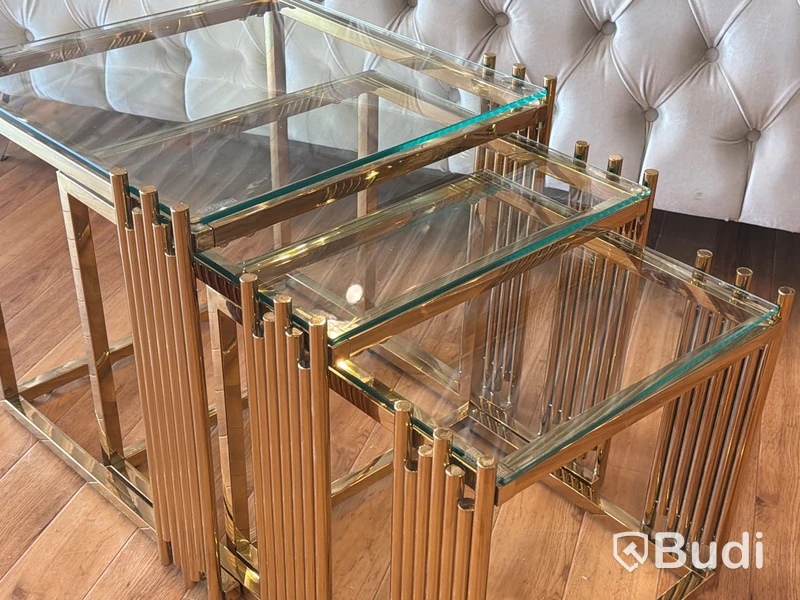 Satsbord, 3 del, guld/ glas