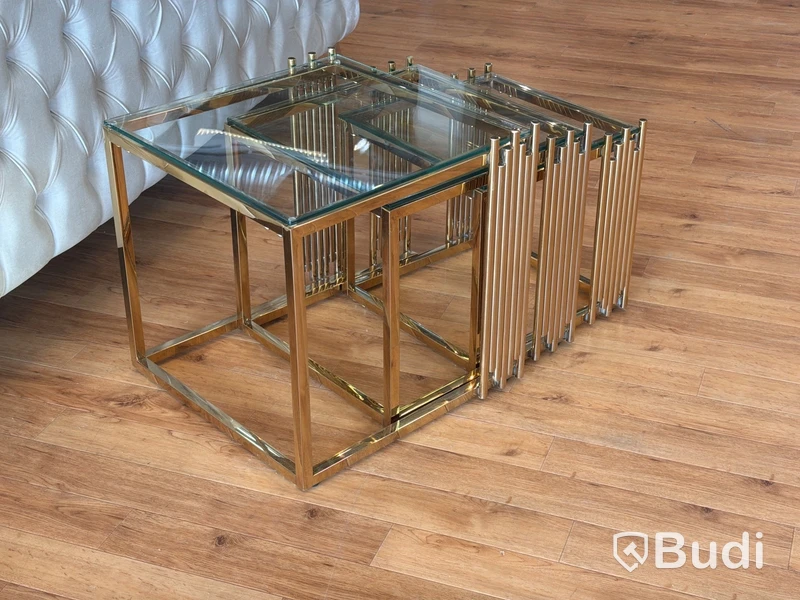 Satsbord, 3 del, guld/ glas