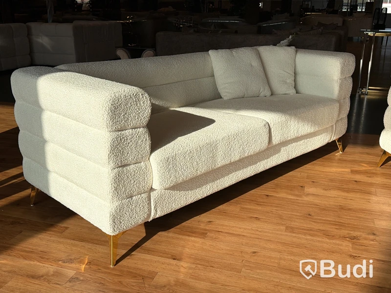 2-sits samt 3-sits soffa, cremevitt teddytyg