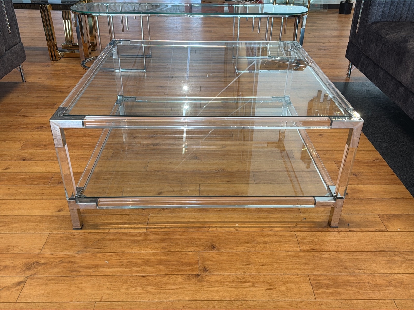 Soffbord med glasskiva, 100x100 cm