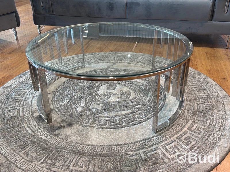 Soffbord med glasskiva Ø 97 cm samt matta