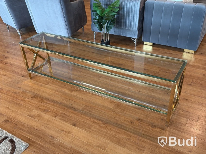 TV-bänk/ sidobänk, guld/ glas, 180 cm