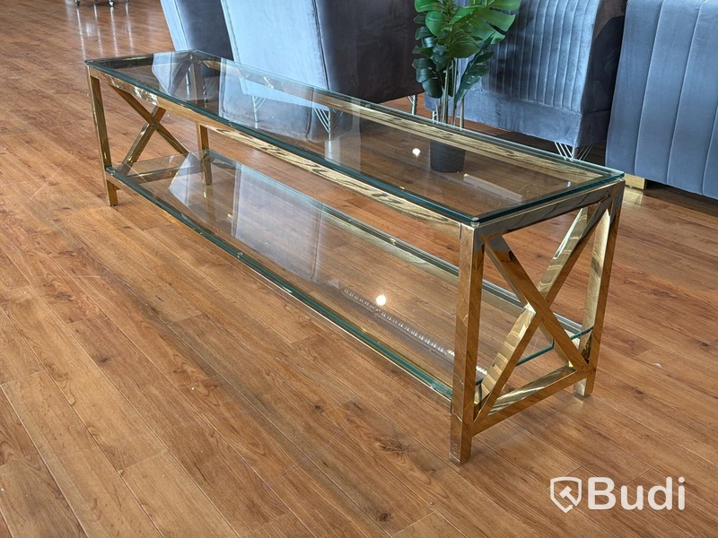 TV-bänk/ sidobänk, guld/ glas, 180 cm